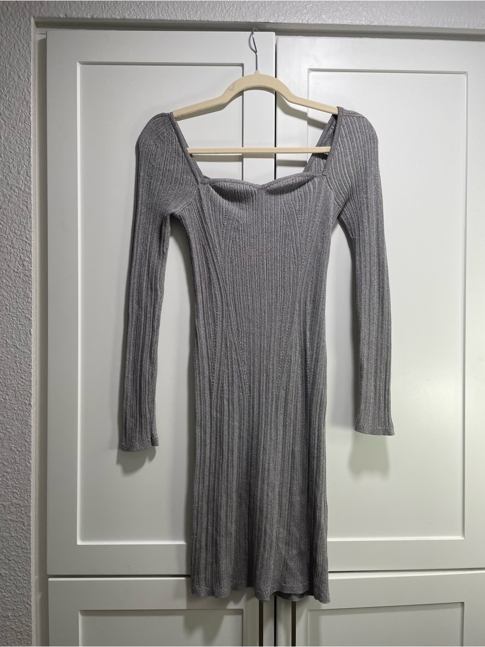 Banana Republic Metallic Shimmery Silver Sweetheart Mini Sweater Dress